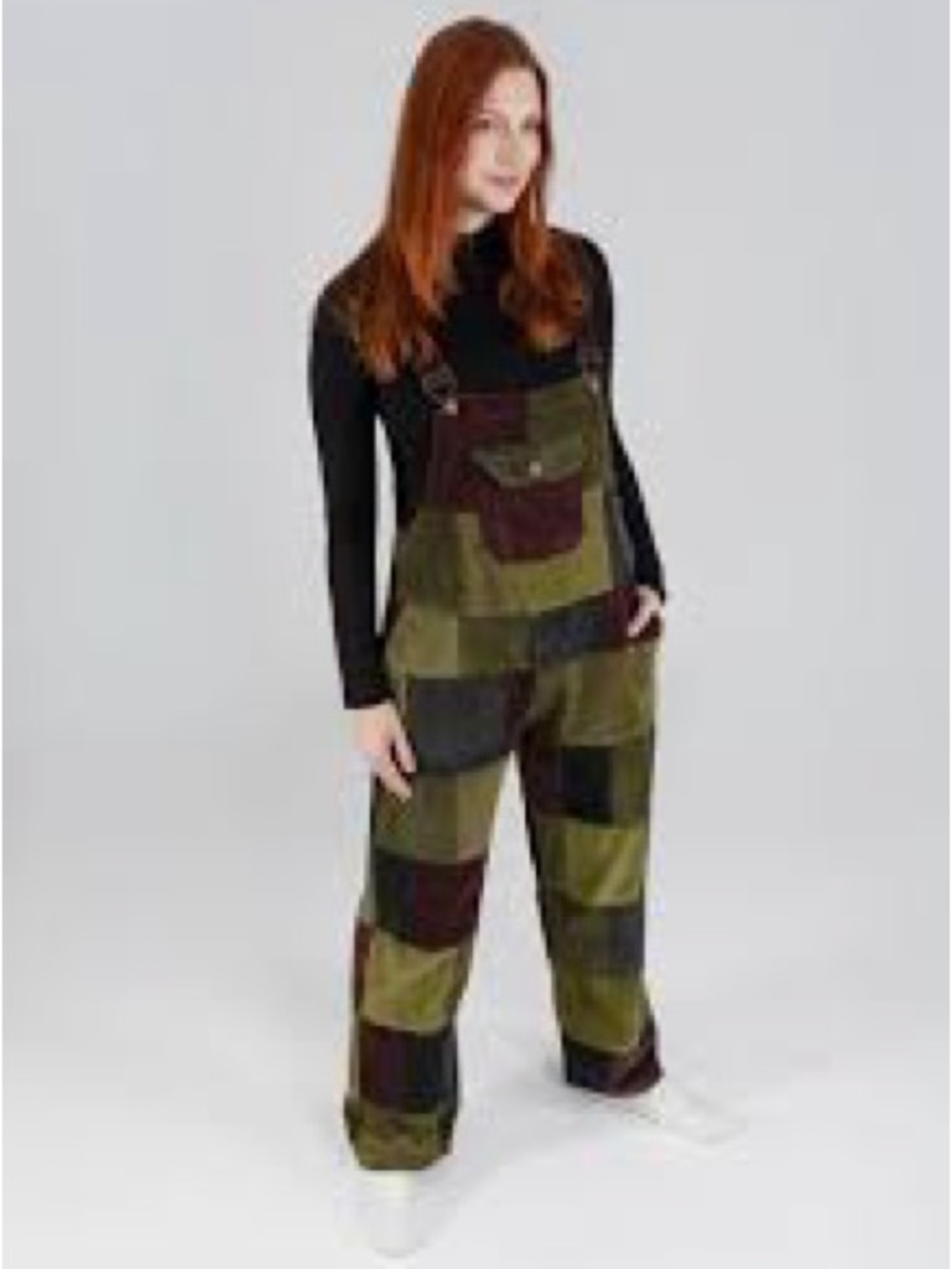 NWT; 🟤Gypsy Rose Patchwork Corduroy Overalls in Olive & Burgundy🟢 - Picture 12 of 12